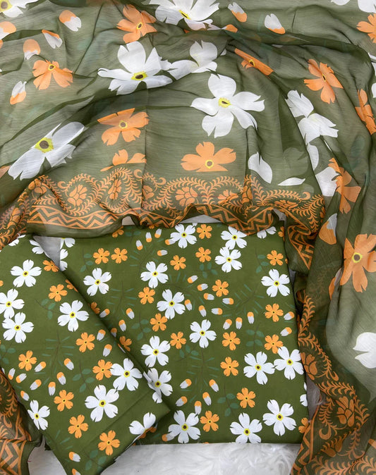 SWISS LAWN UNSTICH 3pcs(green flowers)
