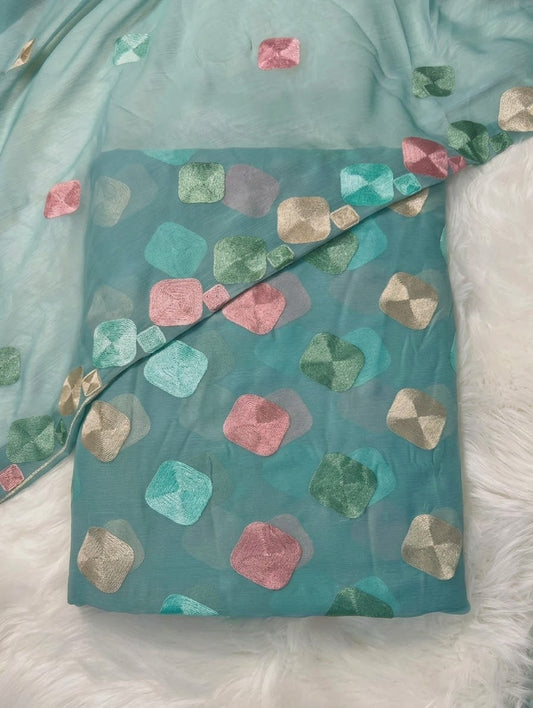 CHIFFON VISOCE EMBROIDEREY 3pcs(mint)