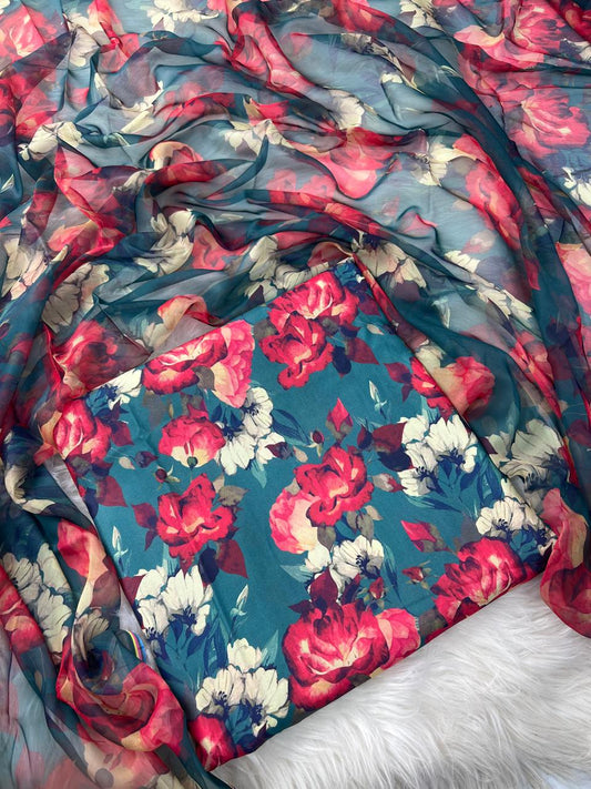 Digital Printed Swiss Lawn 3pcs(Cgreen floral)