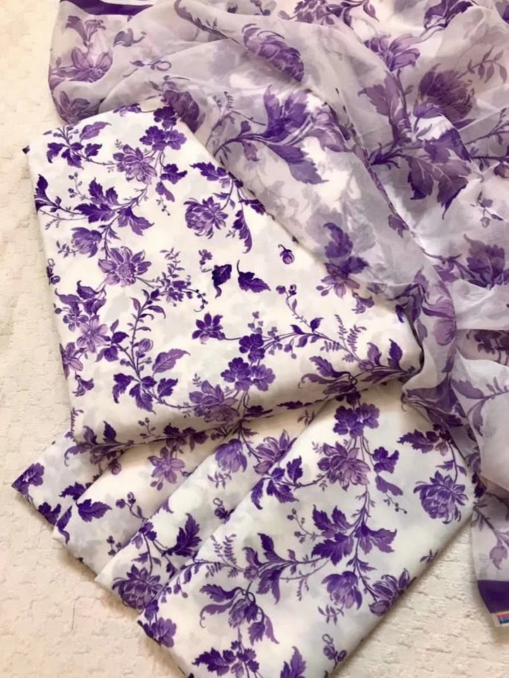 strapless open back dress Aneelas Digital Printed SWISS LAWN 3pcs(purple & white) – Razvi Premium