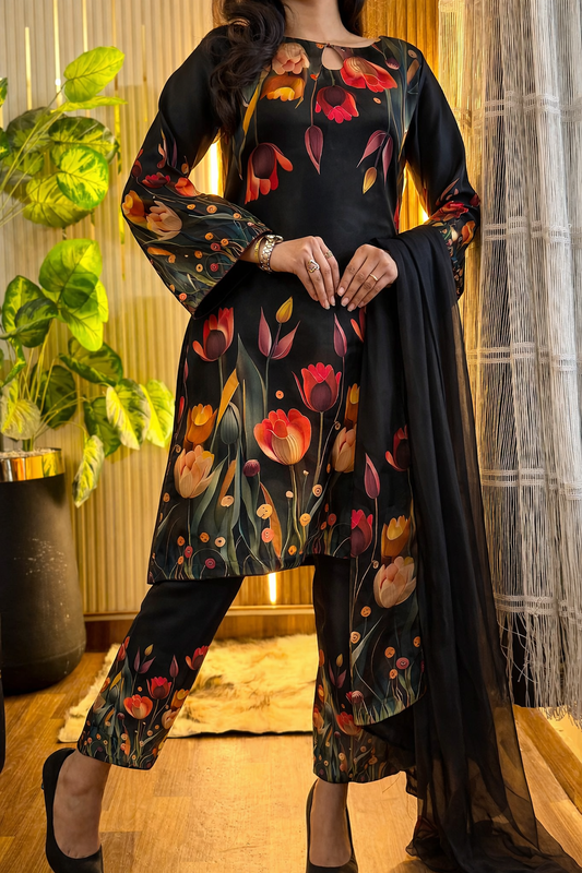 New Digital Print Silk 3pcs unstich (3D black)