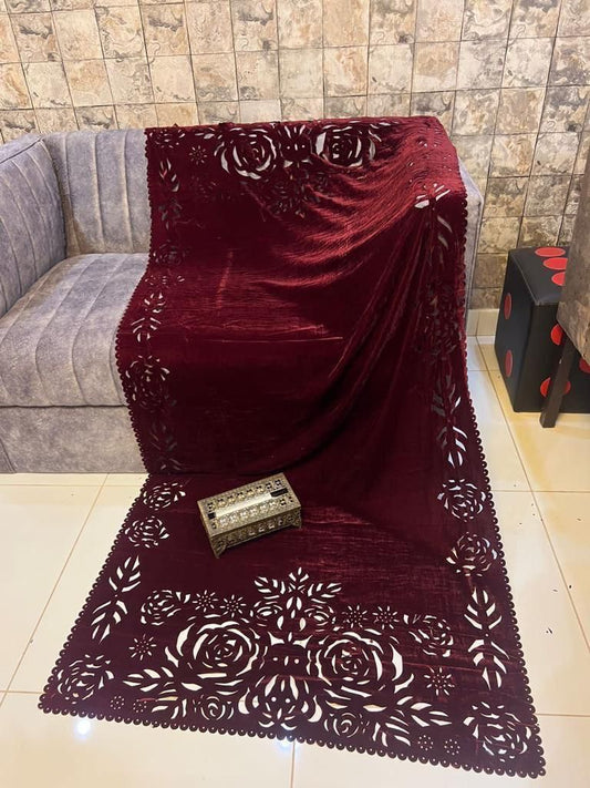 Laser Cut Velvet Shawl 2025 - maroon (GULAB)