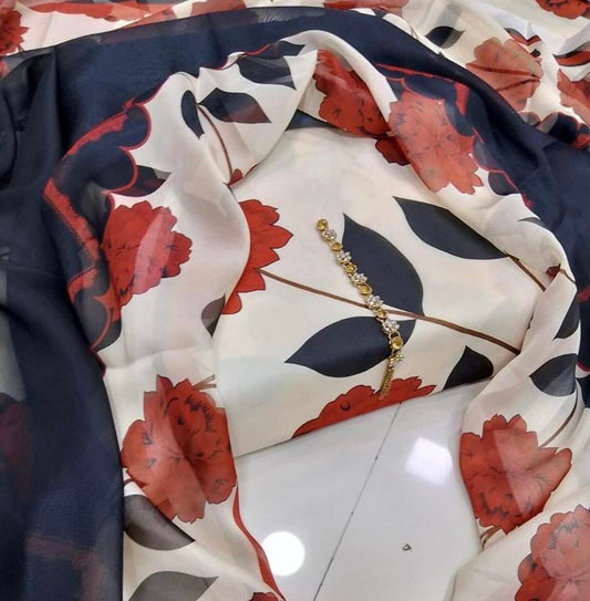 Digital Printed 3 Piece Swiss Lawn With chiffon Dupatta
