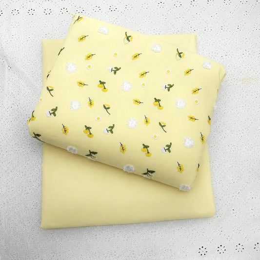 3D lawn heavy embroidered 2pcs (light lemon)