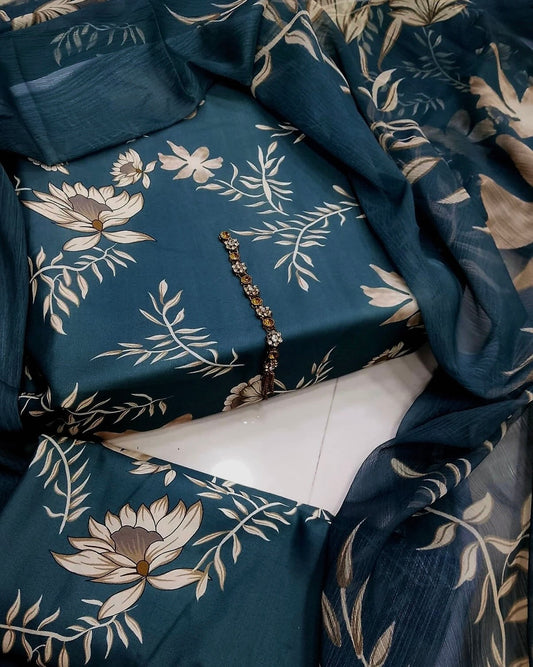 Digital Printed 3 Piece Swiss Lawn With chiffon Dupatta