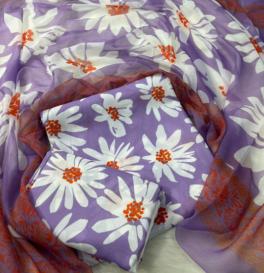 SWISS LAWN UNSTICH 3pcs(lailac sunflower)
