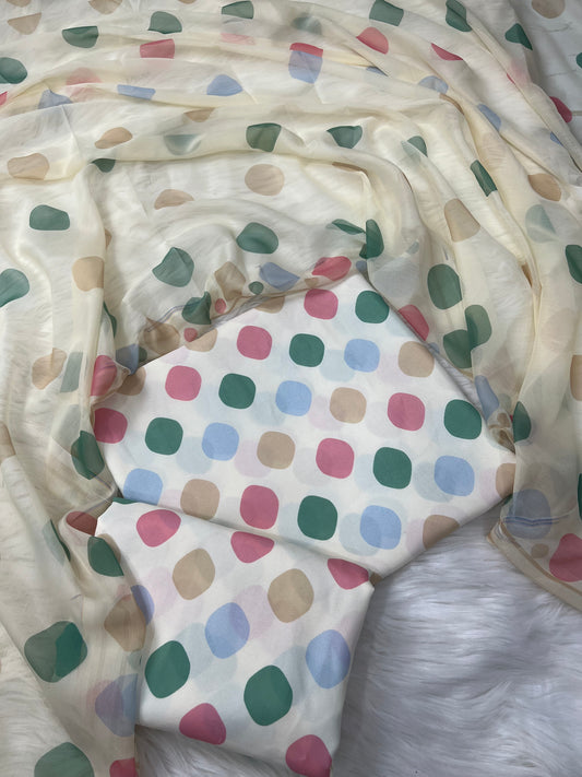 SWISS LAWN UNSTICH 3pcs(cream polka)