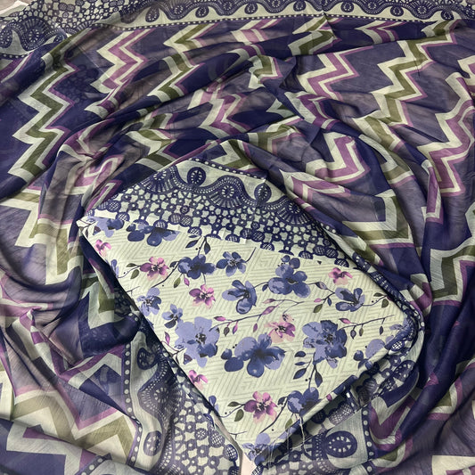 Digital Printed 3 Piece Swiss Lawn With chiffon Dupatta