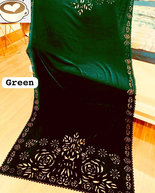 Laser Cut Velvet Shawl 2025 - Green (GULAB)
