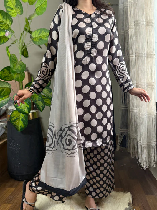 Digital print shalmoze silk 3pcs(polka)