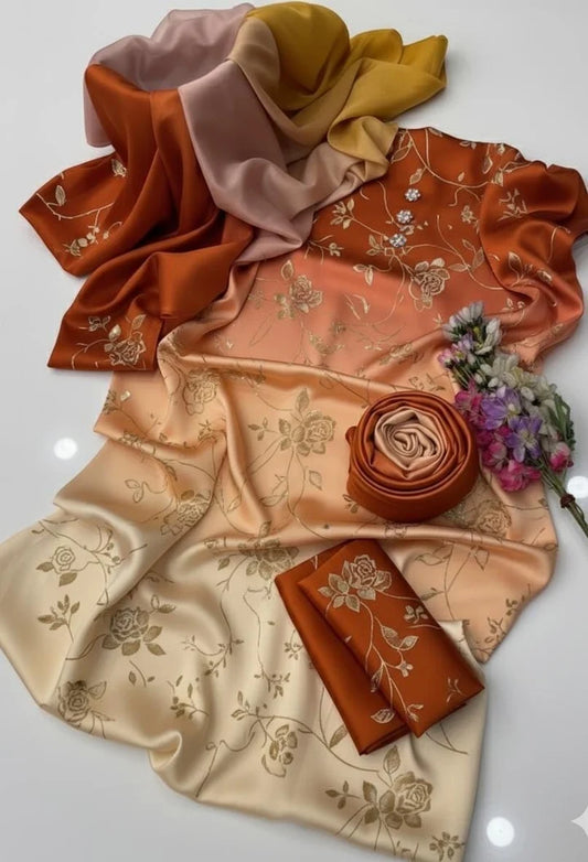 DIGITAL PRINT SHALMOZE Silk 3pcs(mustard-banarsi)