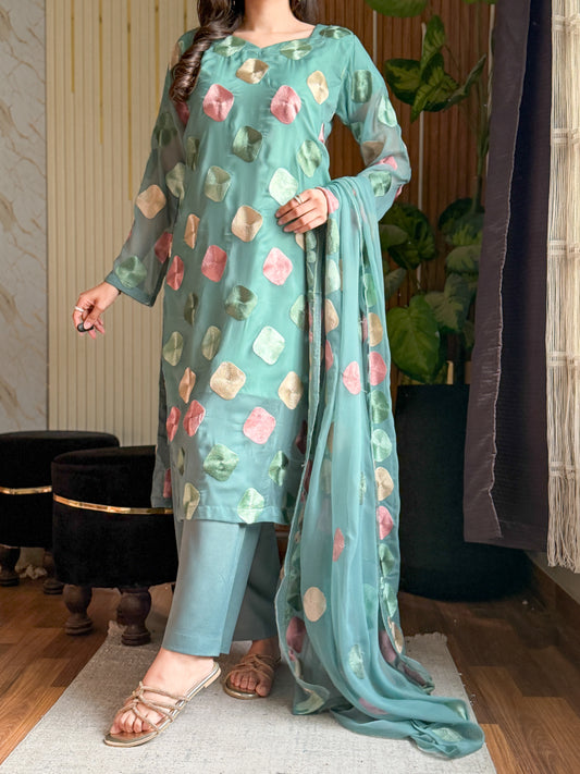CHIFFON VISOCE EMBROIDEREY unstich 3pcs(mint)