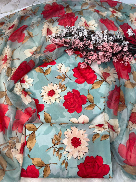 SWISS LAWN UNSTICH 3pcs(Red floral)