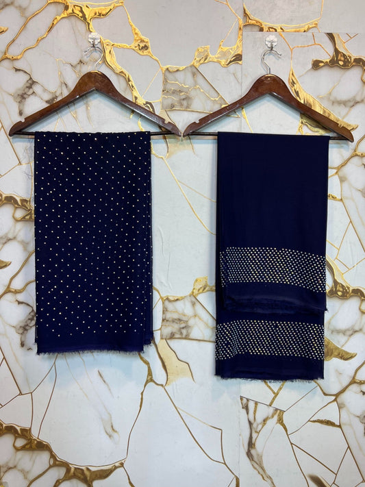 Chiffon Crystal Work unstich dress (neavy blue)