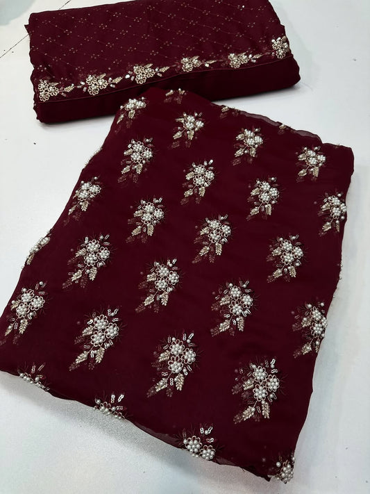 SOFT CHIFFON FINE PEARLS 3PECS(MEHROON)