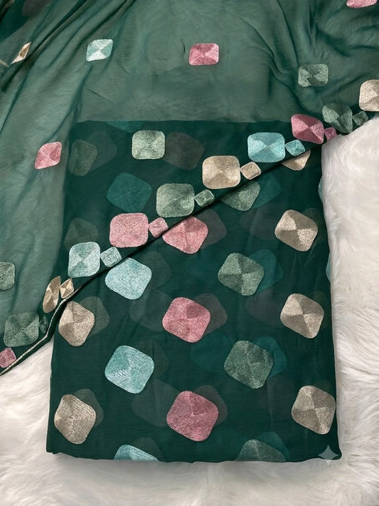 CHIFFON VISCOSE EMBROIDEREY 3PCS(green)