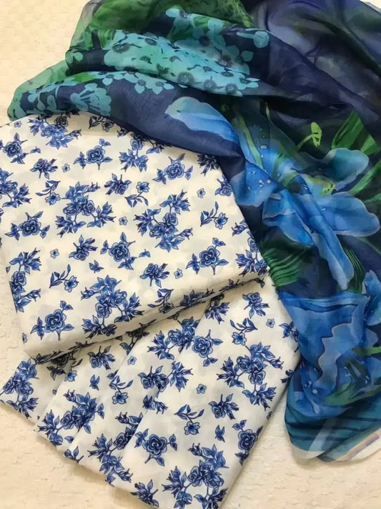 Digital Printed 3 Piece Swiss Lawn With chiffon Dupatta
