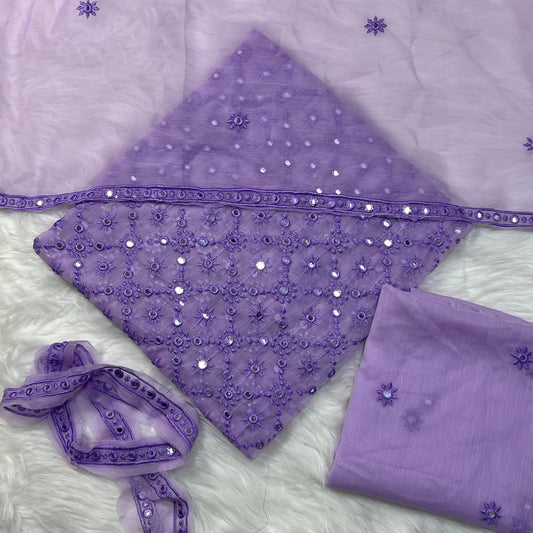 CHIFFON HEAVY EMB 3PCS UNSTICH DRESS (mauve)