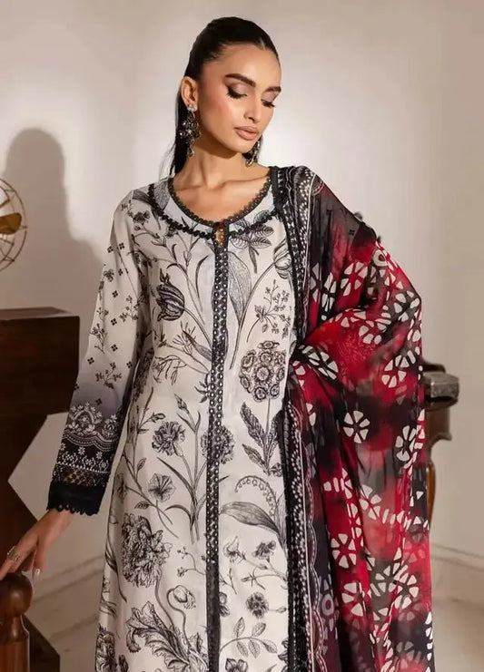 Nureh Digital Printed 3 Piece Swiss Lawn With chiffon Dupatta