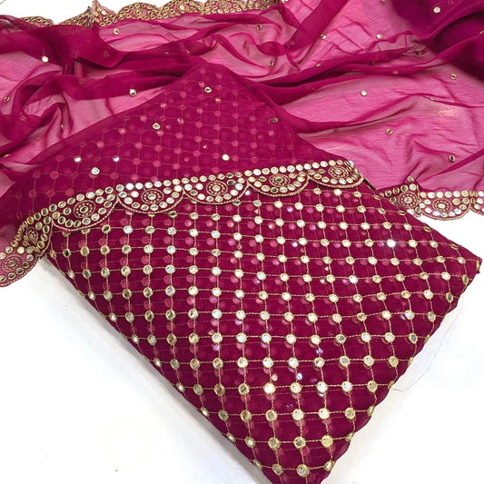 Hiba Bukhari formal Chiffon 3pc (Radish pink)