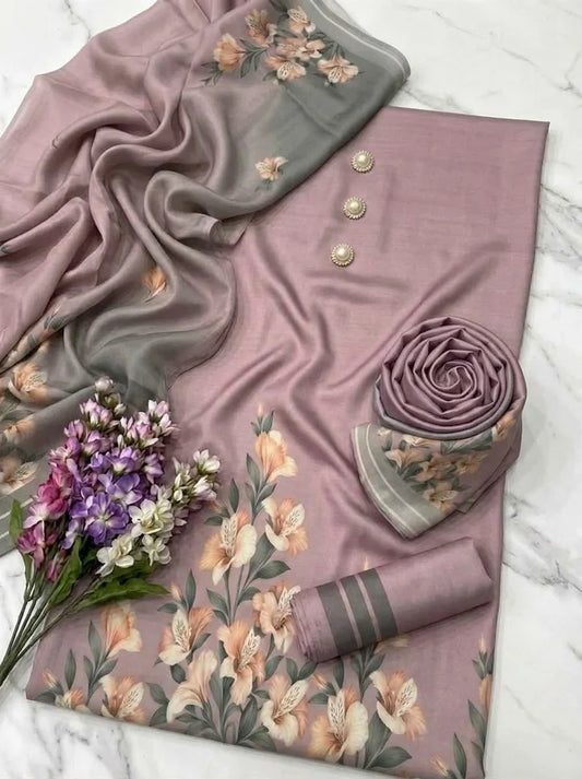NEW DIGITAL PRINT SHALMOZE Silk UNSTICH 3pcs(R-P)