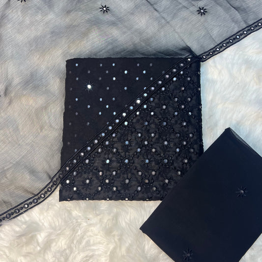 CHIFFON HEAVY EMB 3PCS UNSTICH DRESS
(black)