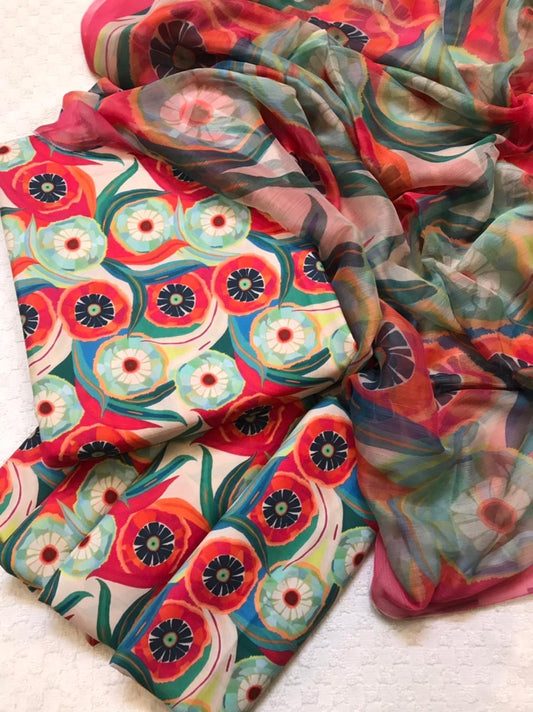Digital Printed 3 Piece Swiss Lawn With chiffon Dupatta