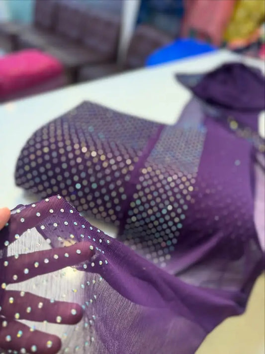Chiffon Crystal Work unstich dress (purple)
