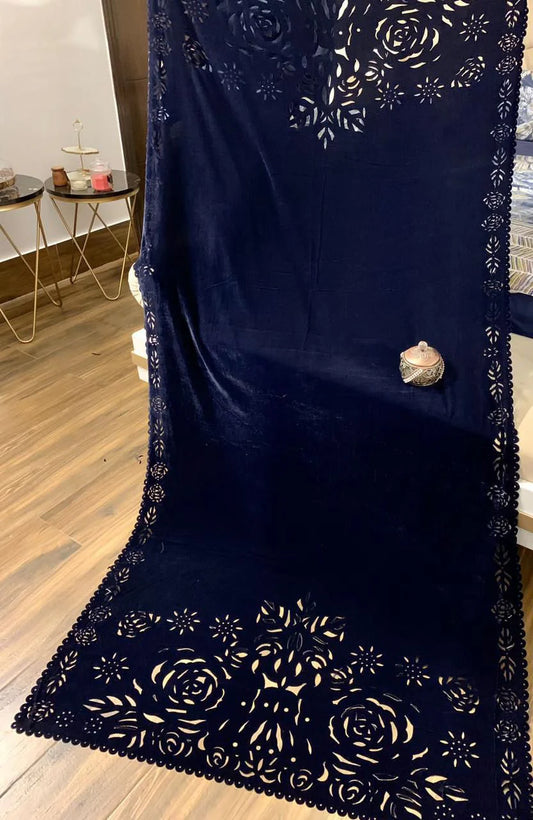Laser Cut Velvet Shawl 2024 - NEAVY BLUE (GULAB)