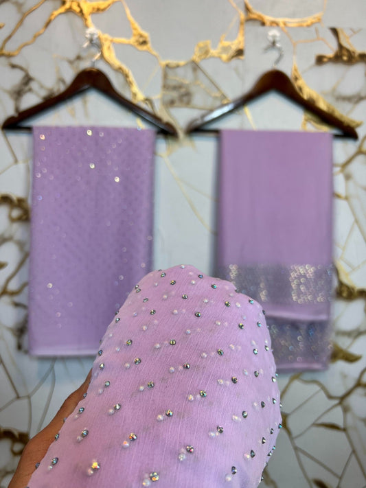 Chiffon Crystal Work unstich Dress(Kasni)