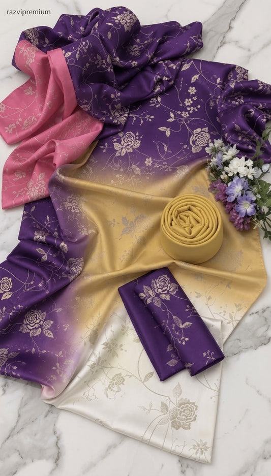 DIGITAL PRINT SHALMOZE Silk 3pcs(multi banarsi)
