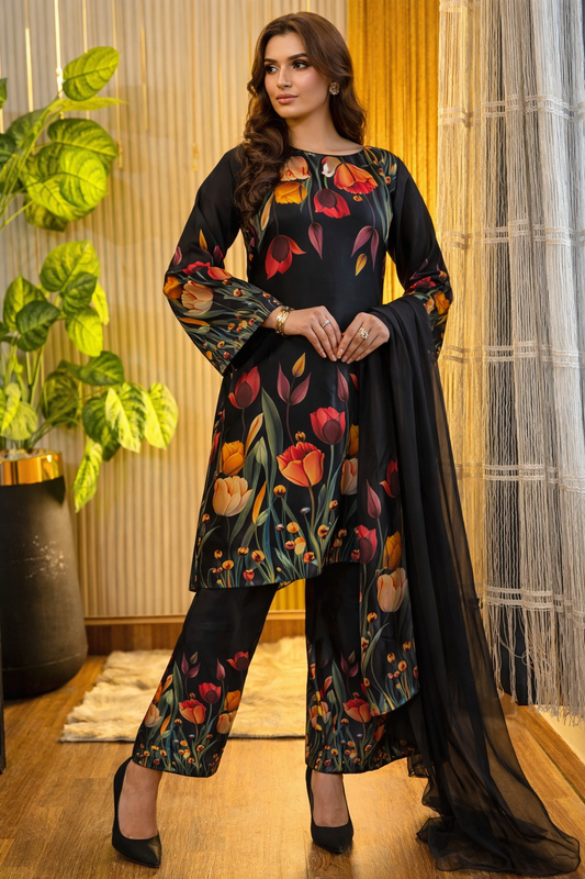 New Digital Print Silk 3pcs unstich (3D black)