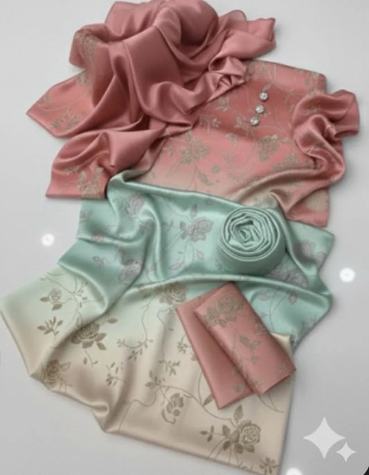 New Digital Print Silk 3pcs unstich(peach)