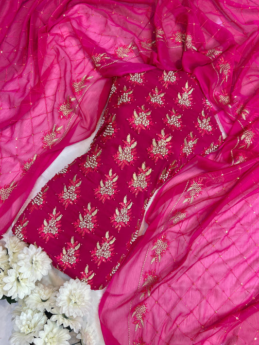Soft Chiffon – Fine Pearls Embroidery | 3PC (Atishi)