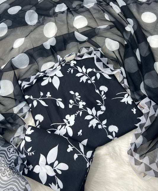 Digital Printed Swiss Lawn 3pcs(b&w)