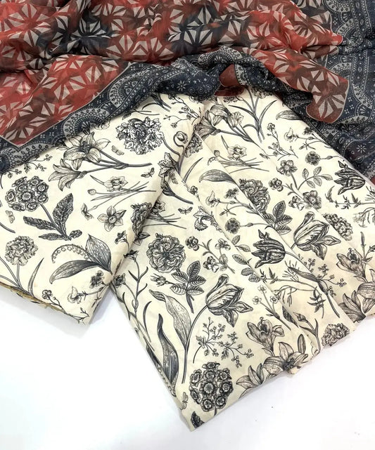 Nureh Digital Printed 3 Piece Swiss Lawn With chiffon Dupatta