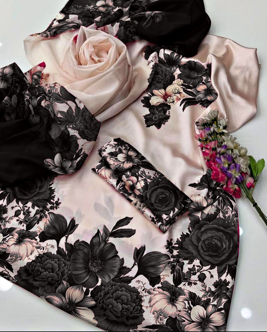 Digital Print Silk 3pcs(black phool)