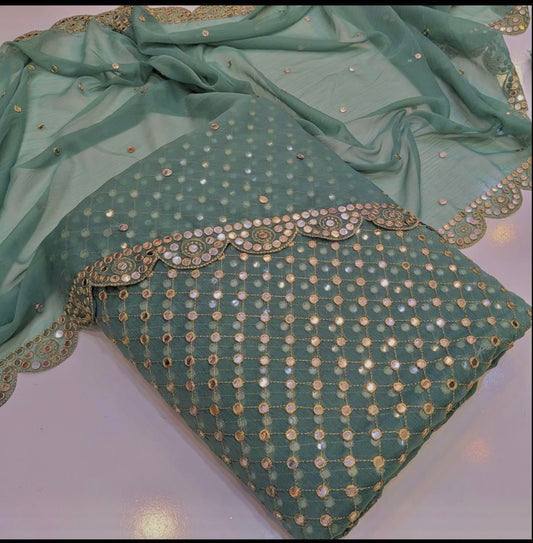 Hiba Bukhari formal Chiffon 3pc (mint green