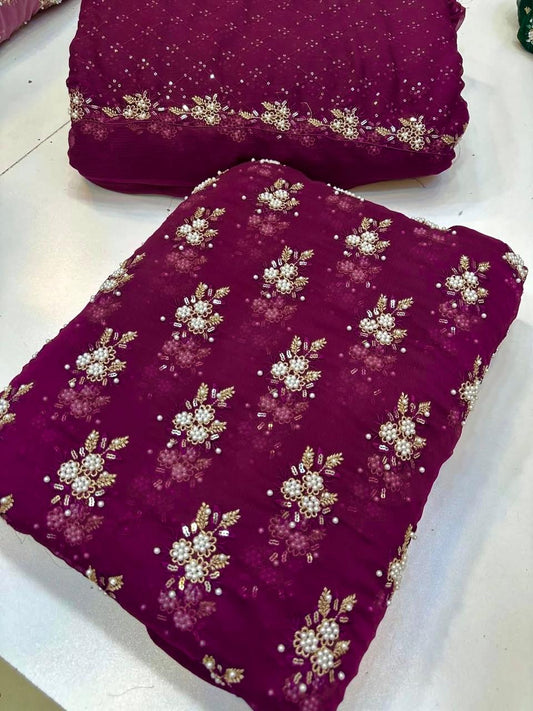 SOFT CHIFFON FINE PEARLS 3PECS(deep burgundy)