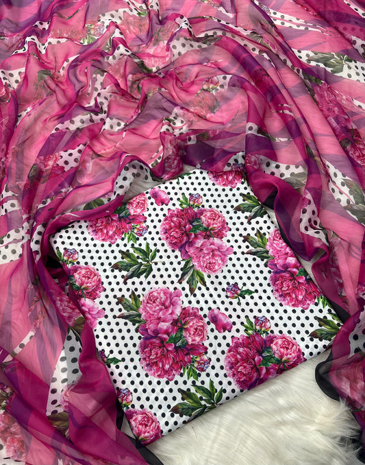 Ethnic Digital printed swiss lawn unstich 3pcs(floral dots)