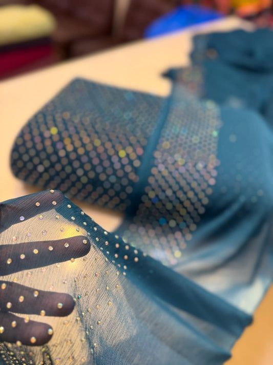 Chiffon Crystal Work unstich dress (Zink)