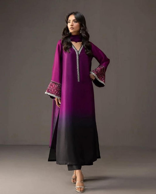 Digital print shalmoze silk 3pcs