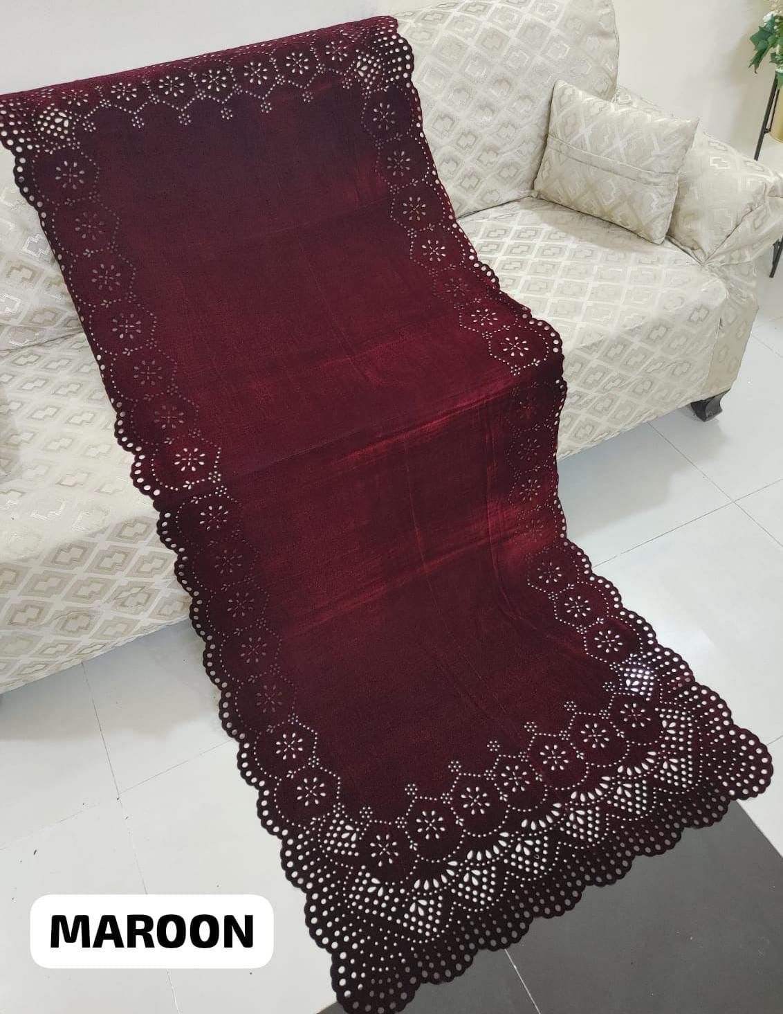 Velvet laser cutwork shawl