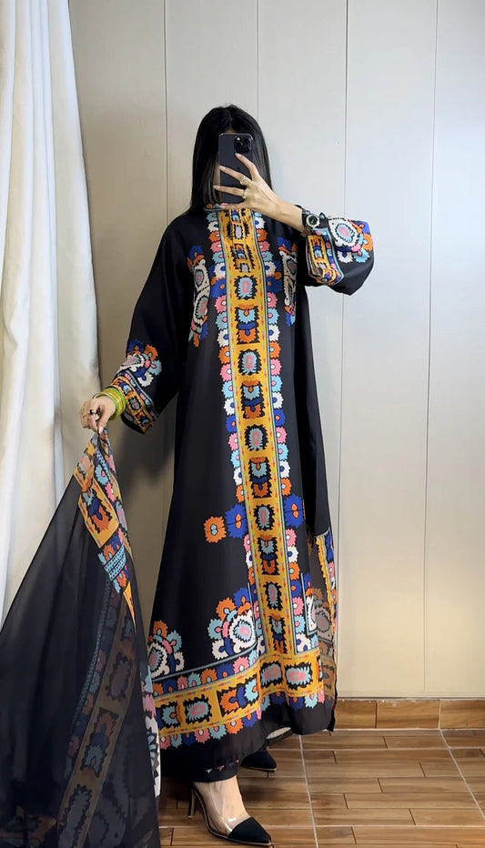 Viral Black Kaftan ~ Unstitched 3PC Co-Ord-Sets