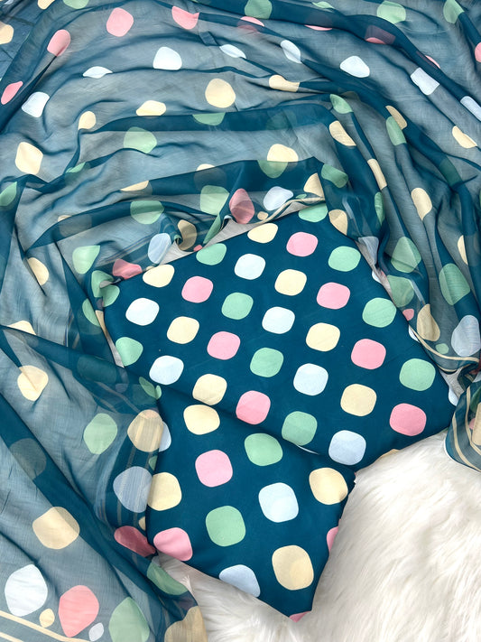 Digital printed swiss lawn unstich 3pcs(zink polka)