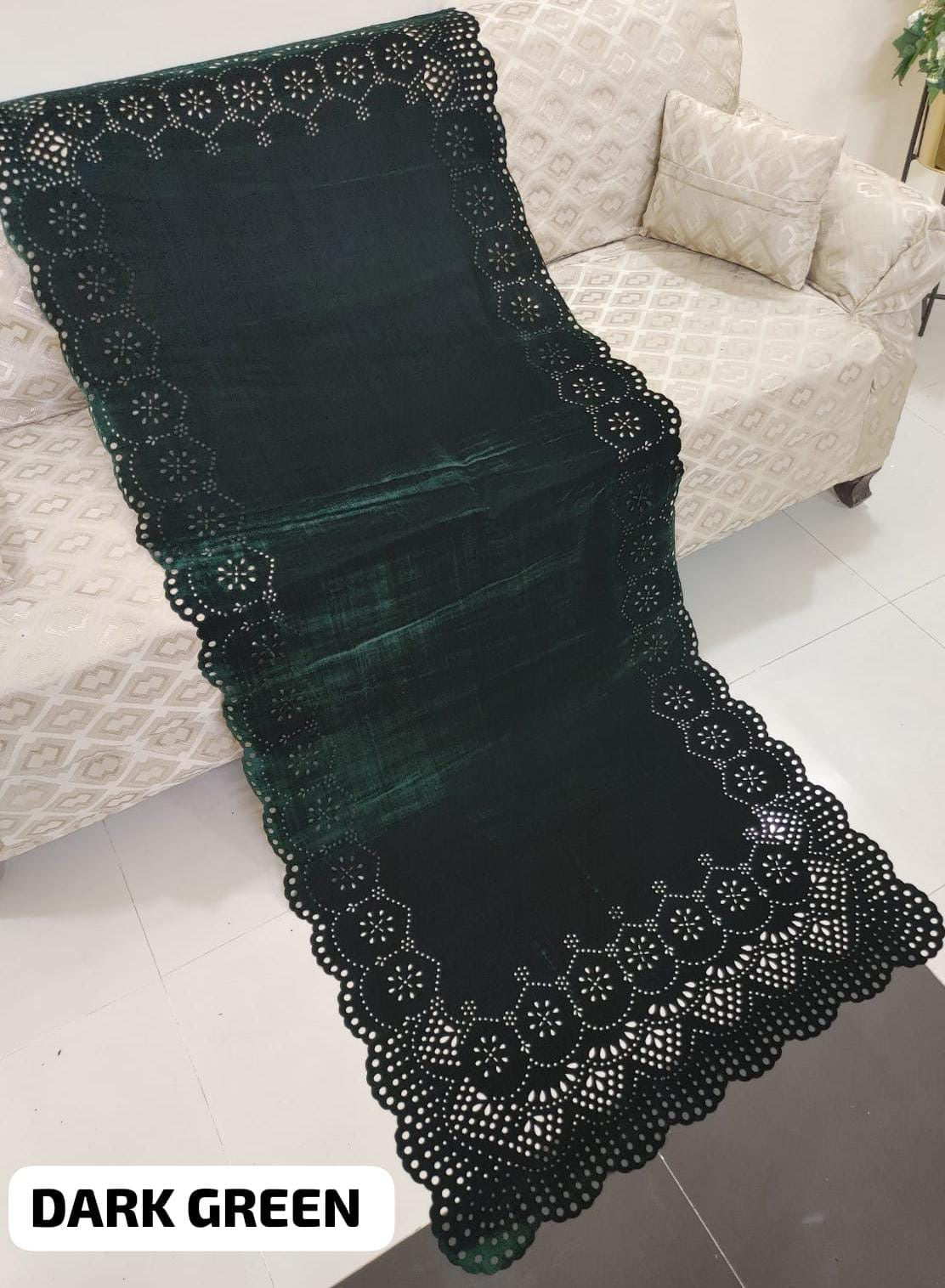 Velvet laser cutwork shawl