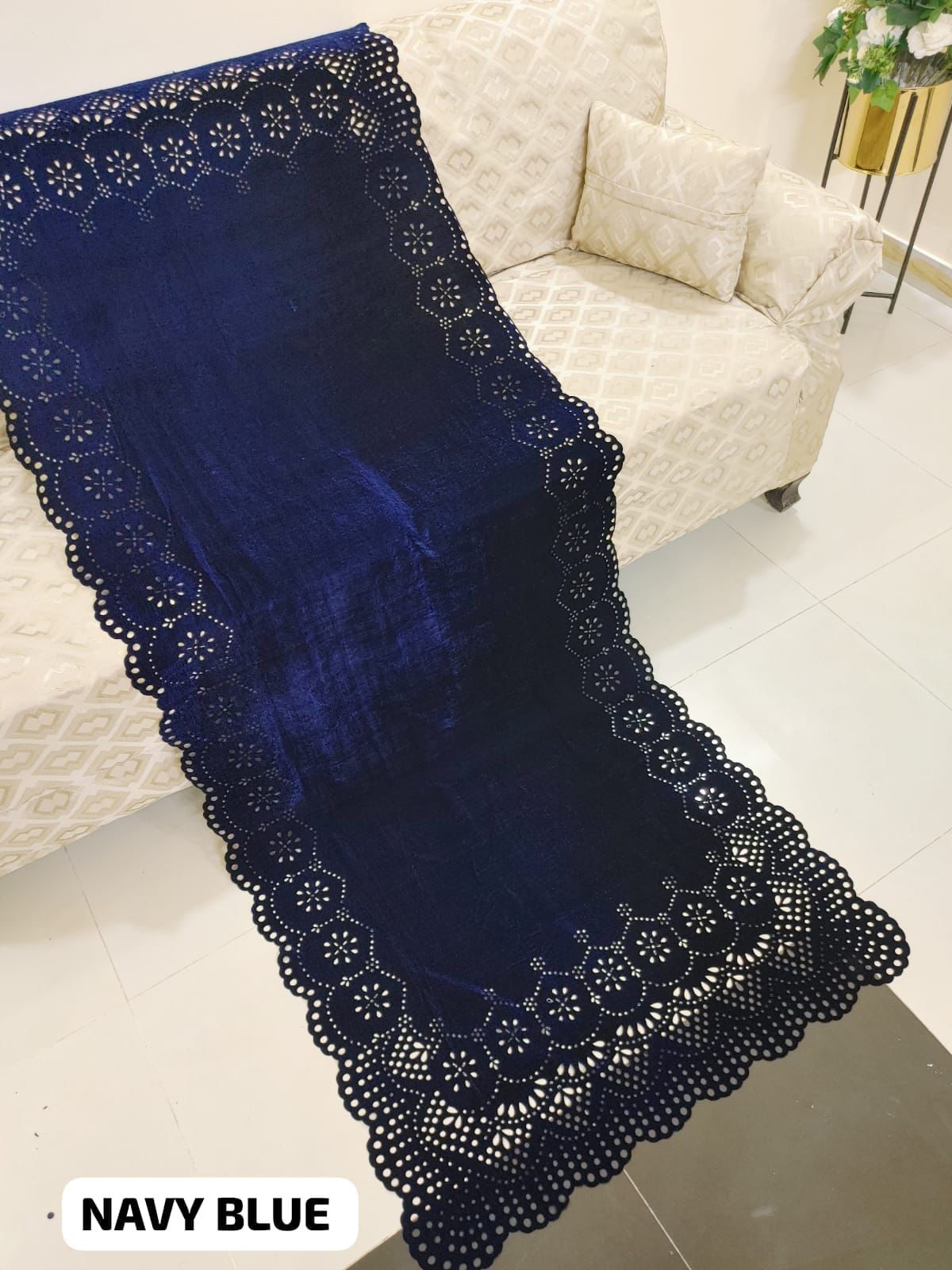 Laser Cut Velvet Shawl 2024 - Neavy blue