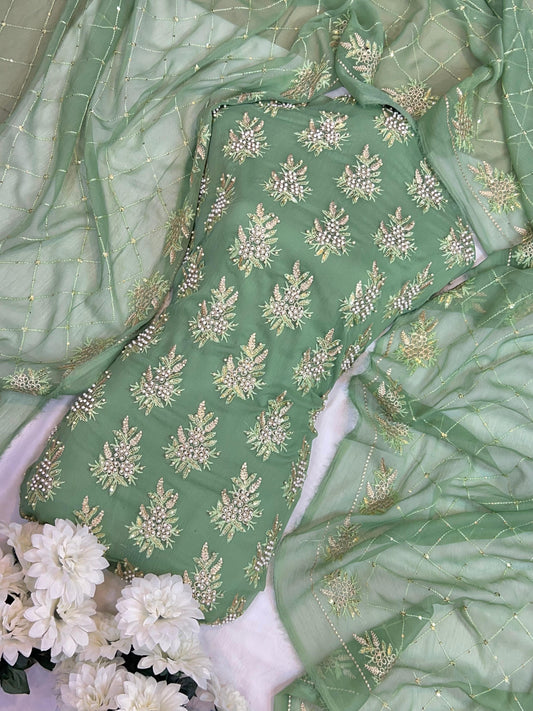 Soft Chiffon  – Fine Pearls  Embroidery | 3PC (mint green)