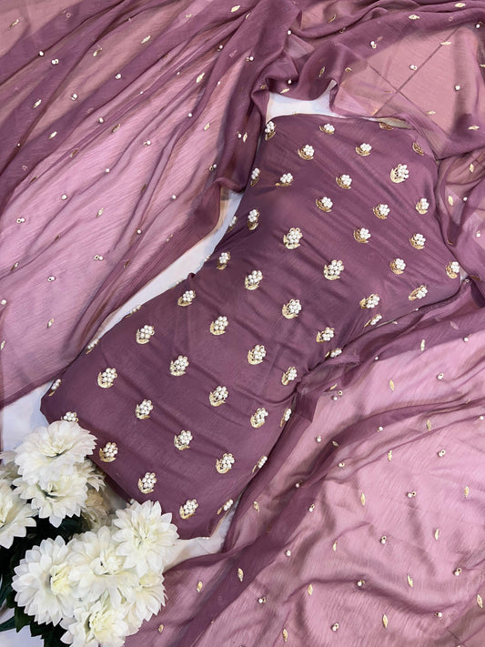 7Pearls Luxury Soft Chiffon Unstitched 3-Piece – Elegant Formal Collection  (DARK LAILEK)