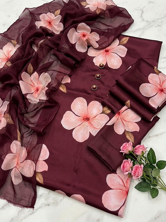 DIGITAL PRINT SHALMOZE SILK 3pcs(wood -blossom)